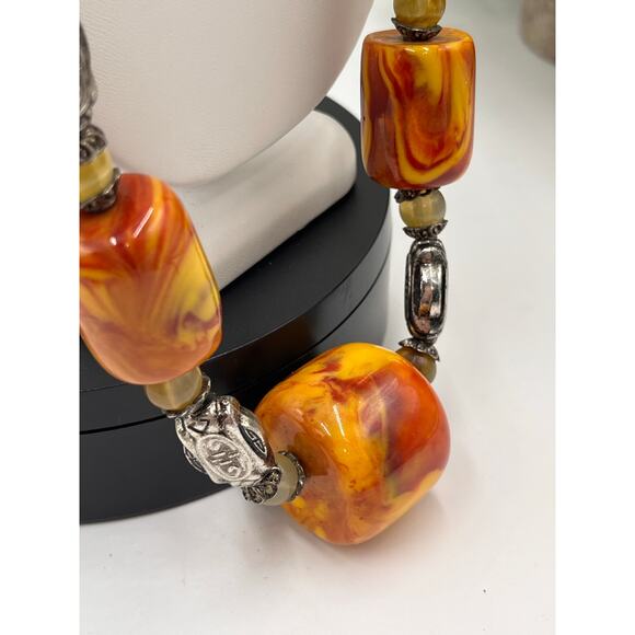 Vintage Yellow Red Orange Swirl Amber Cherry Butterscotch Bakelite Necklace 150g - Picture 11 of 11